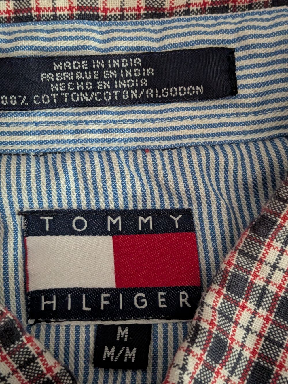 Tommy Hilfiger Red, White & Navy Checked Collar Button Shirt - Picture 4 of 4